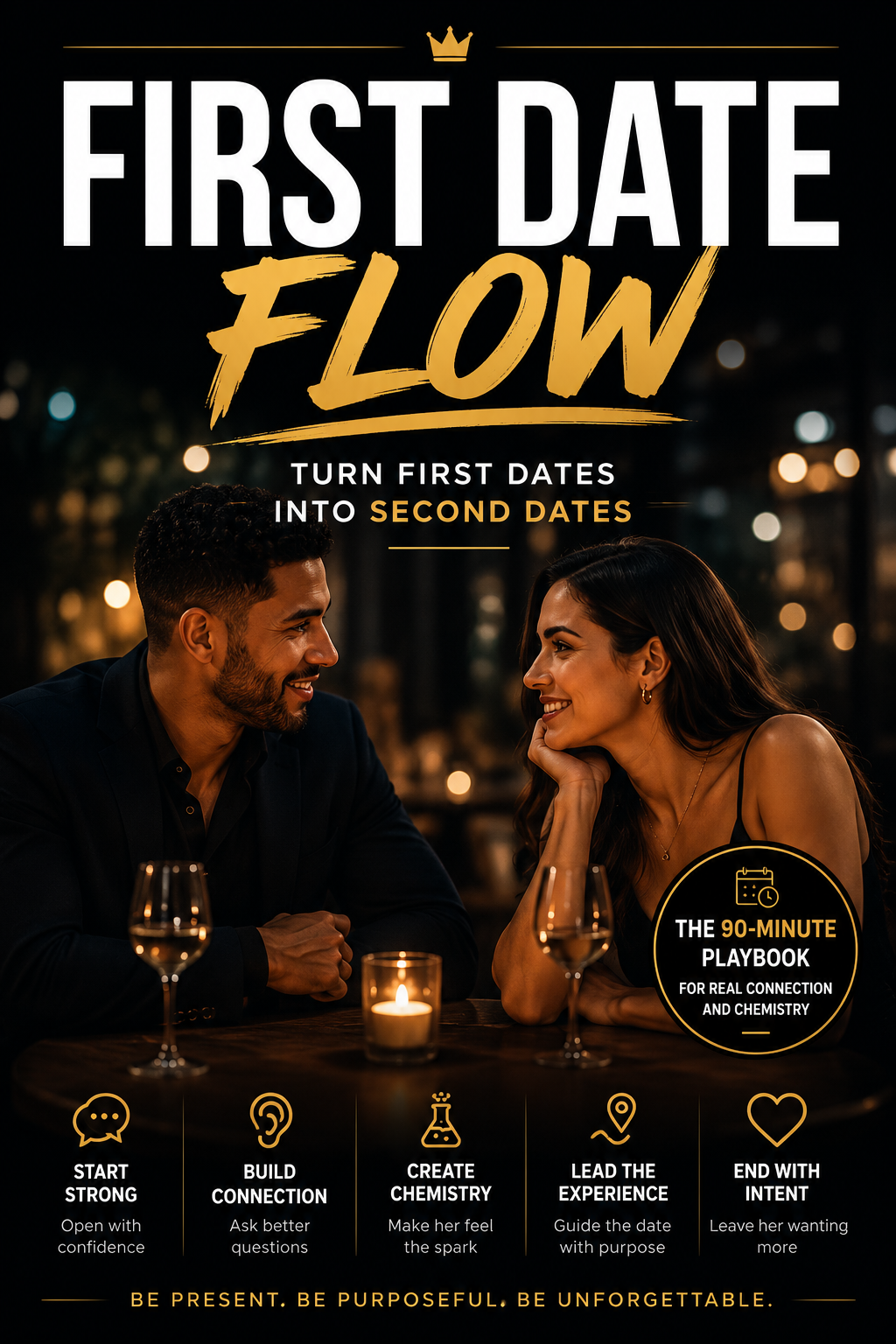 First Date Flow — the 90-minute first date playbook for men, PDF guide cover