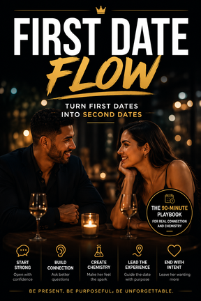 First Date Flow — the 90-minute first date playbook for men, PDF guide cover